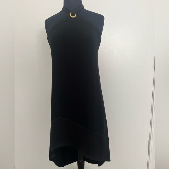 Trina Turk Women's Glow Halter Neck Carmel Crepe Black Dress - Picture 2 of 10